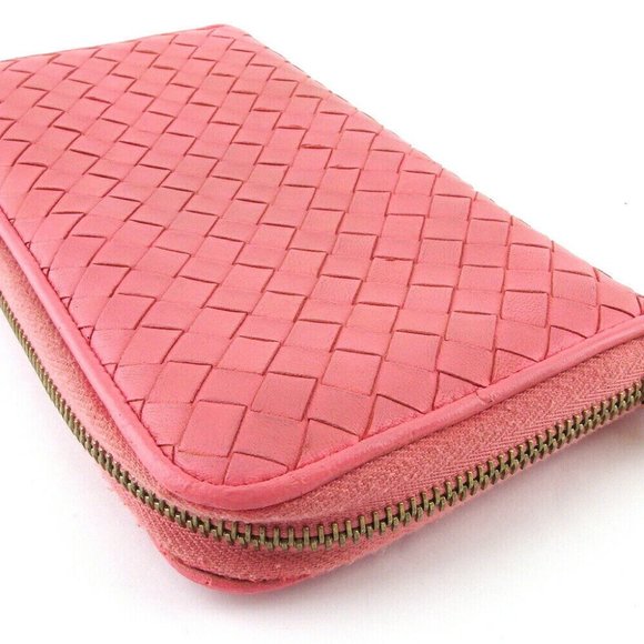 BOTTEGA VENETA Long Wallet Intrecciato Pink Leather Authentic USED - Picture 3 of 11